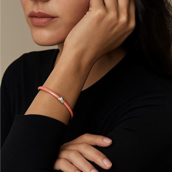 Tiffany & Co. Pink Enamel Signature X Bangle Bracelet Sterling Silver Gift Box - Picture 13 of 13